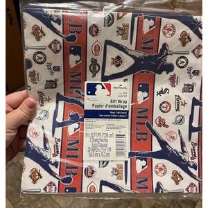 Vintage NEW 2004 MLB Baseball Logos Hallmark Gift Wrapping‎ Paper 2 Sheets